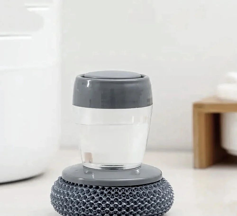 SOAP DISPENSING PALM BRUSH FOR KITCHEN CLEANING